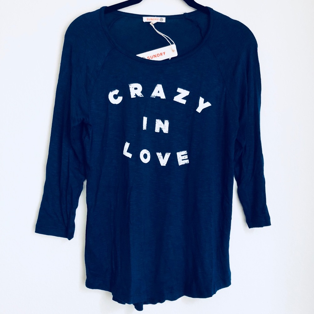 NWT Sundry Crazy in Love 3/4 Sleeve Top Tee T Blue